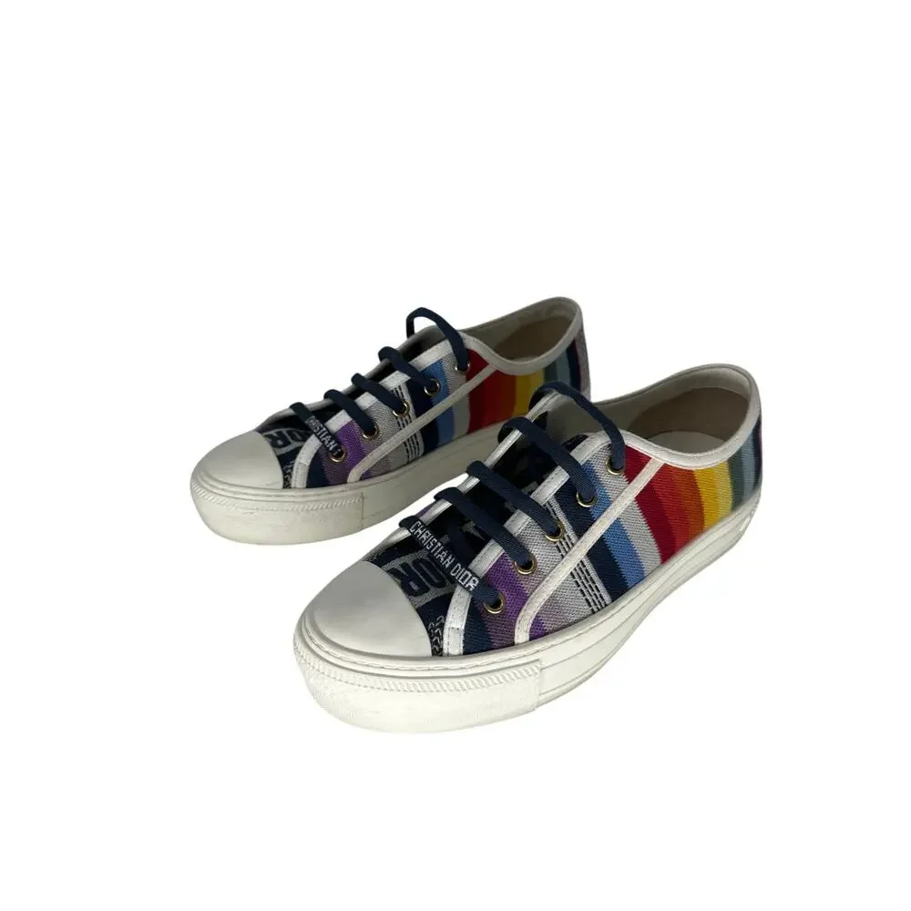 Christian Dior Walk'n'Dior Multicolor Striped Canvas Low Top Sneakers Women 37.5